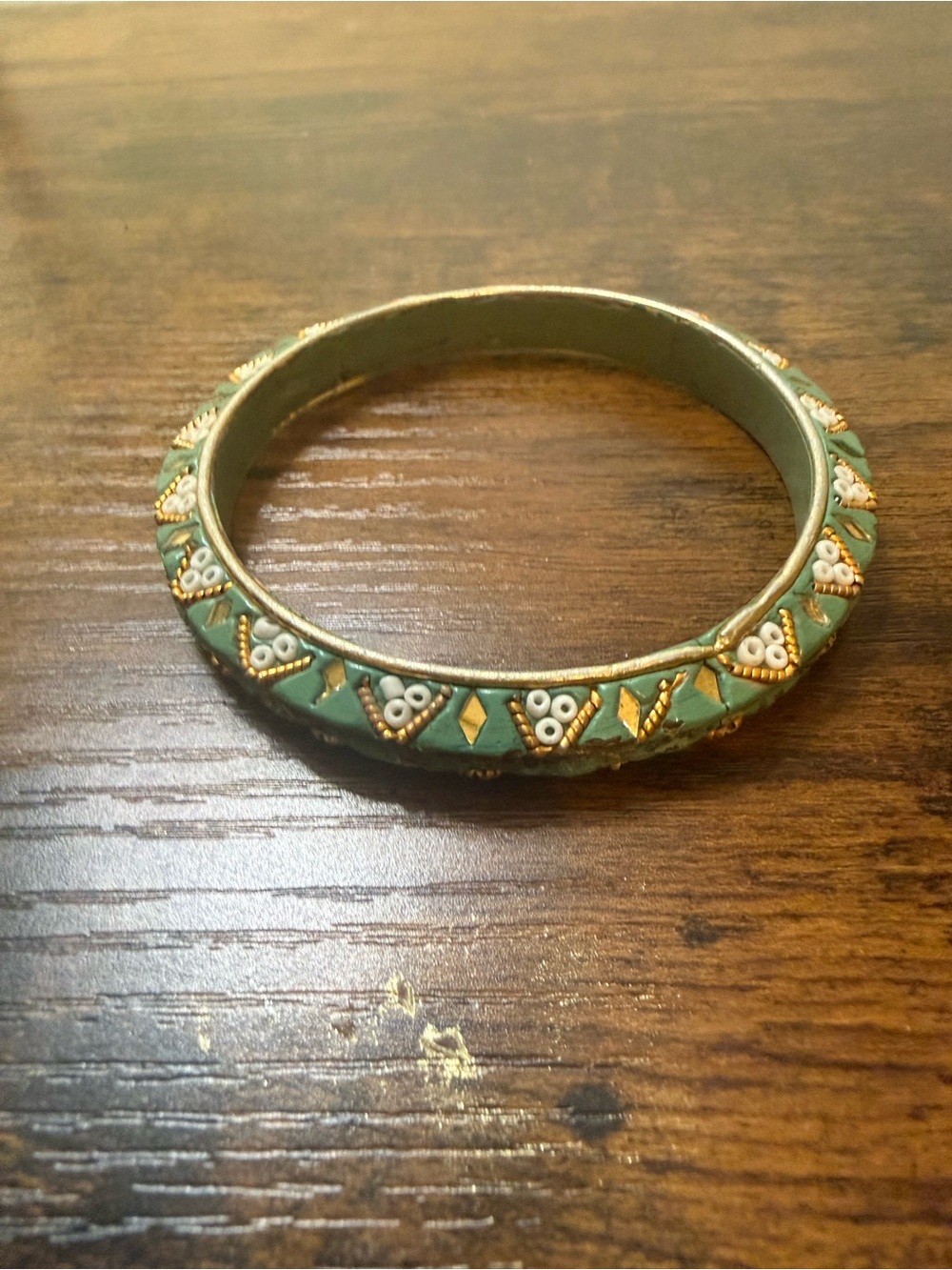 Green Enamel and Gold Accent Bangle Bracelet